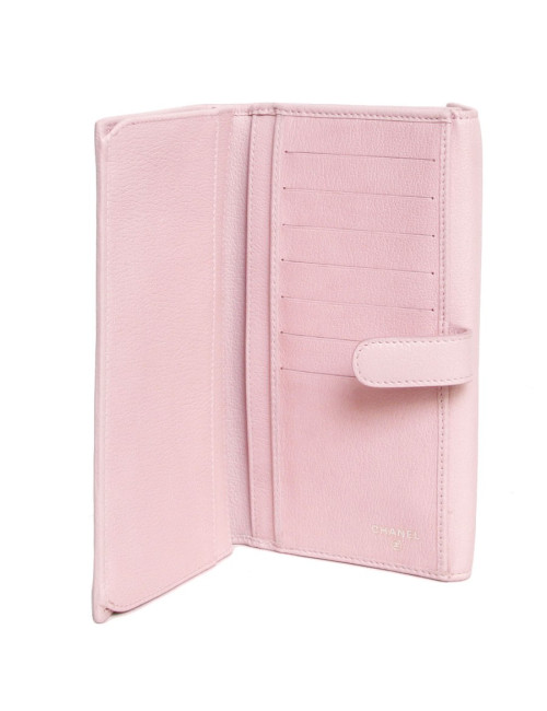Portefeuille CHANEL en cuir grainé rose 