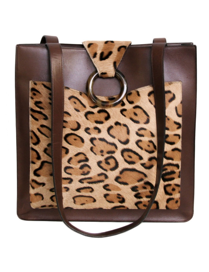 Sac CHRISTIAN DIOR en cuir et peau façon léopard