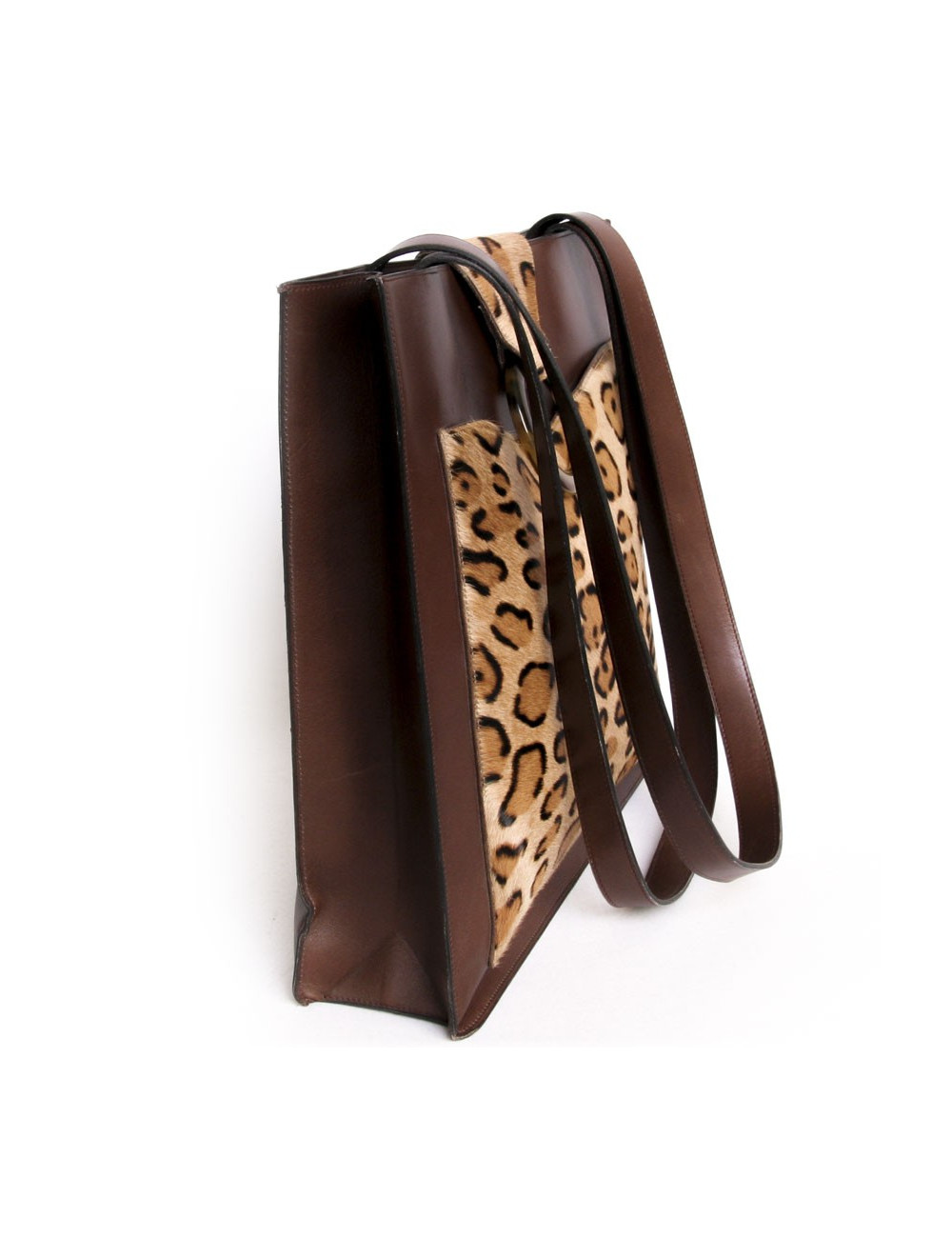 CHRISTIAN DIOR bag in brown box leather and leopard pattern skin