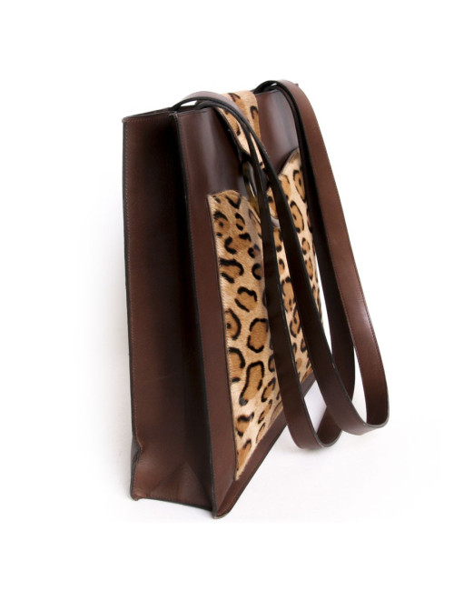 CHRISTIAN DIOR bag in brown box leather and leopard pattern skin