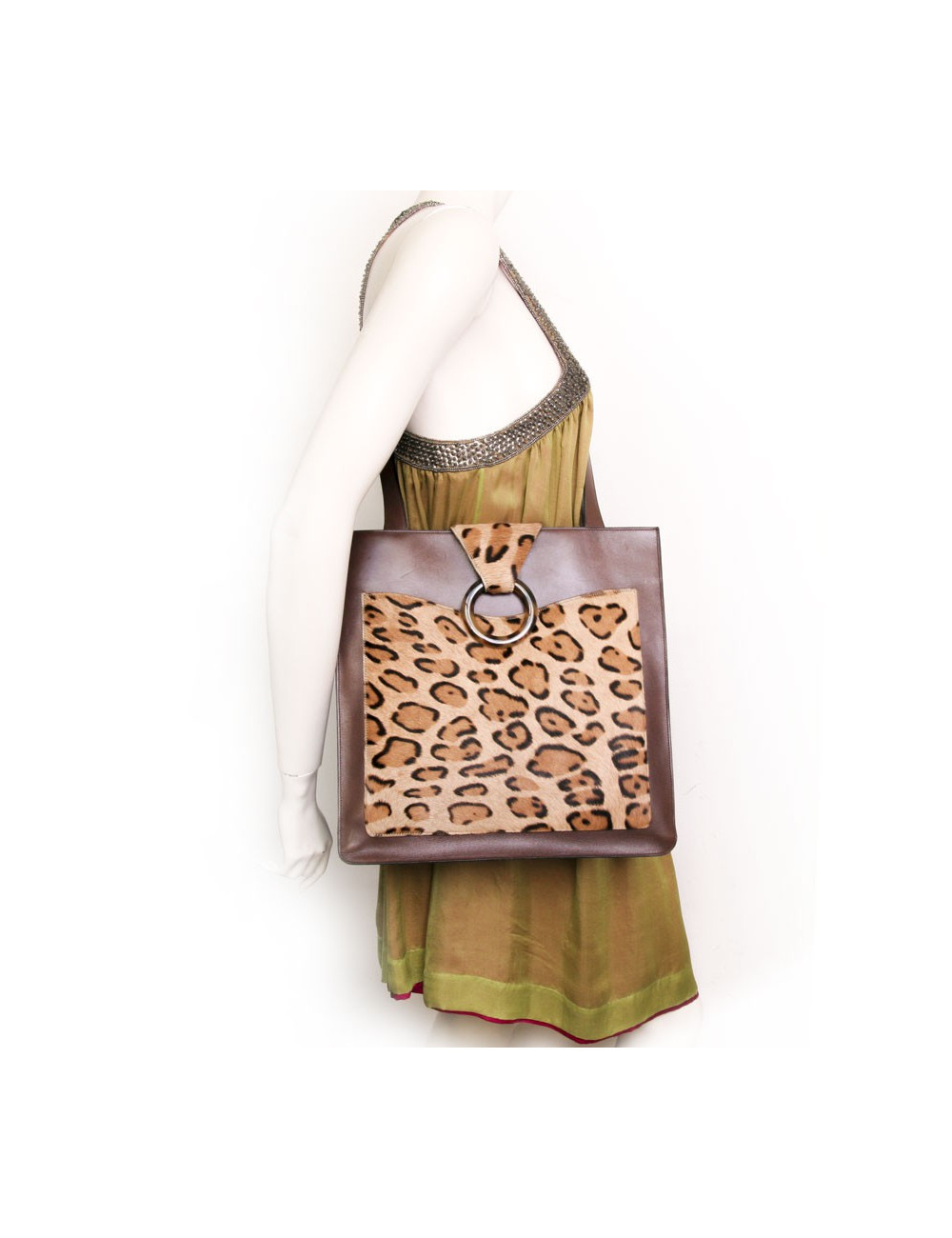 Sac CHRISTIAN DIOR en cuir et peau façon léopard