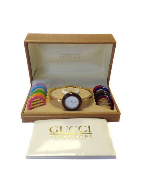 montre GUCCI "timepieces" bracelet doré cadran modifiable plastifié