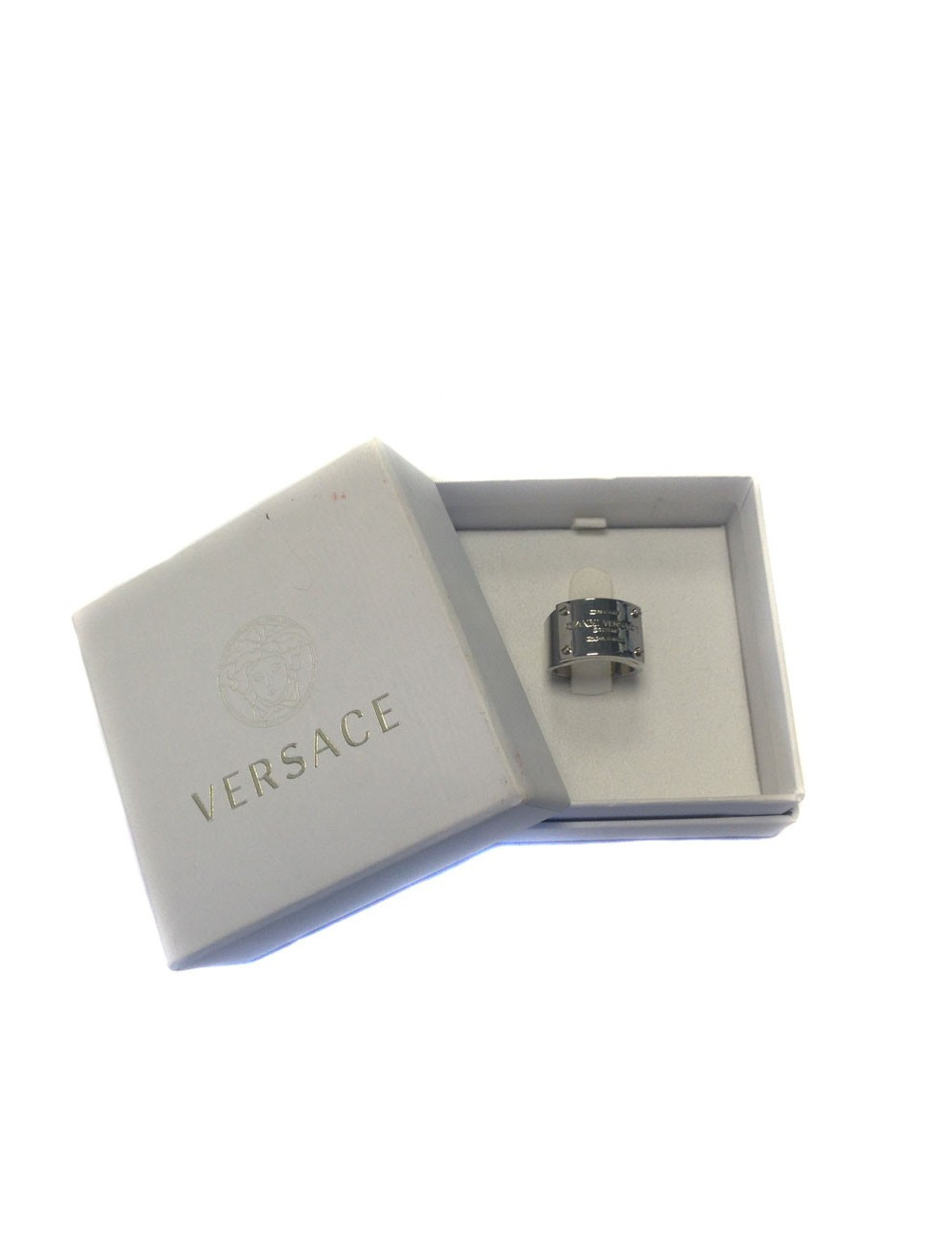 VERSACE unisex ring in palladium-plated brass metal size 60