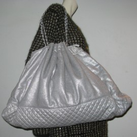 Big shiny gray fabric bag CHANEL