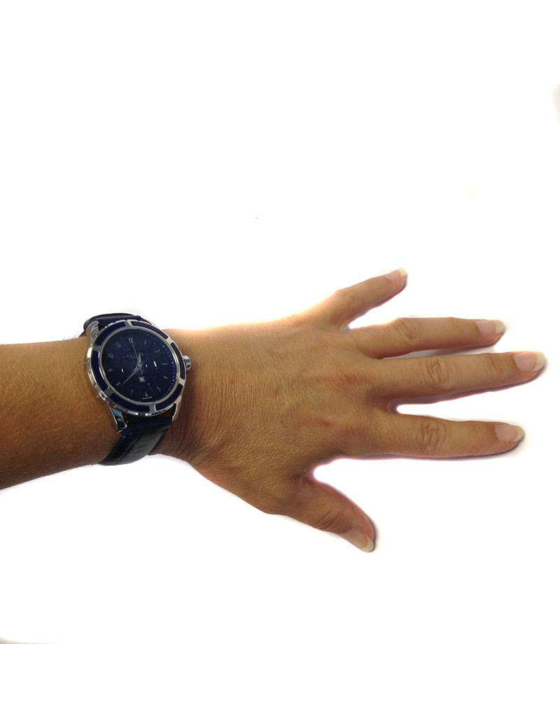 Montre CÉLINE en  acier et bracelet croco bleu océan