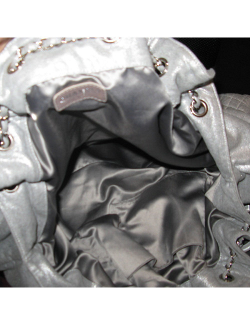Big shiny gray fabric bag CHANEL
