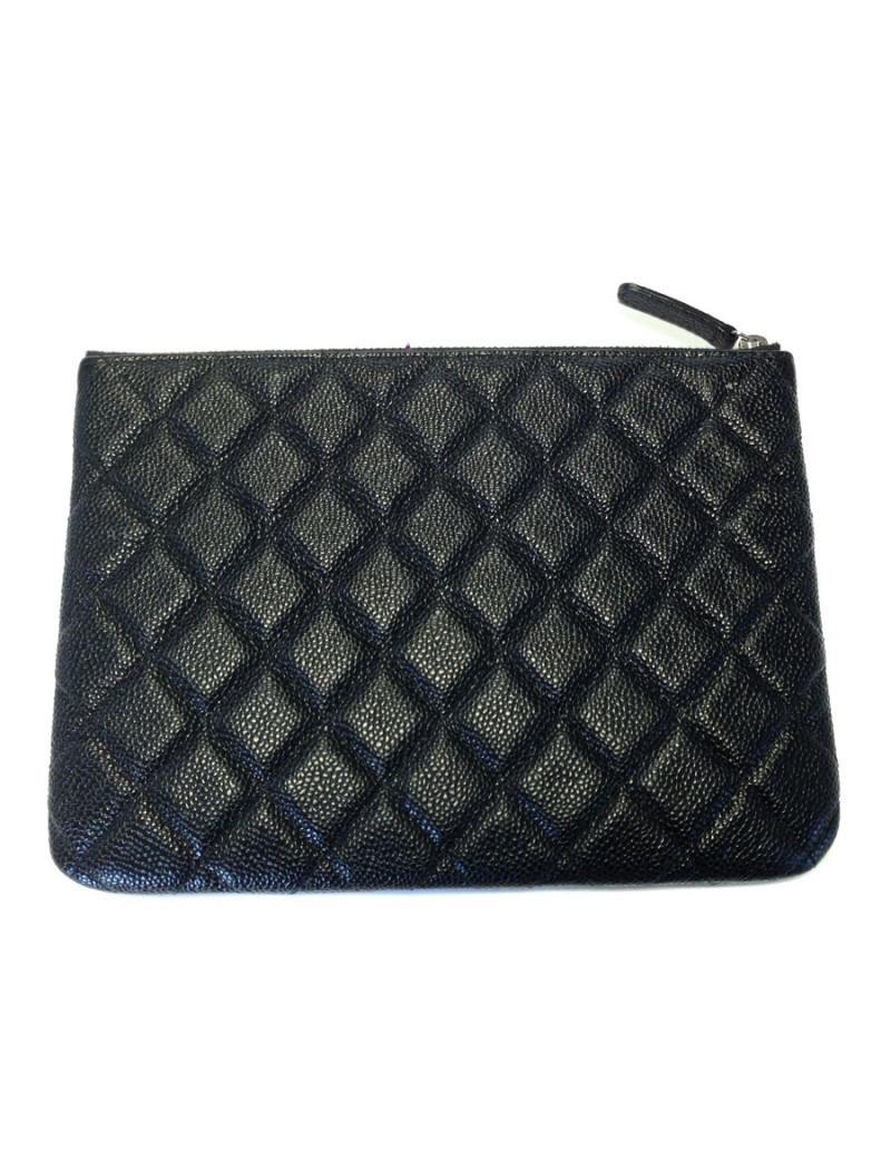 CHANEL wallet zip black quilted caviar leather