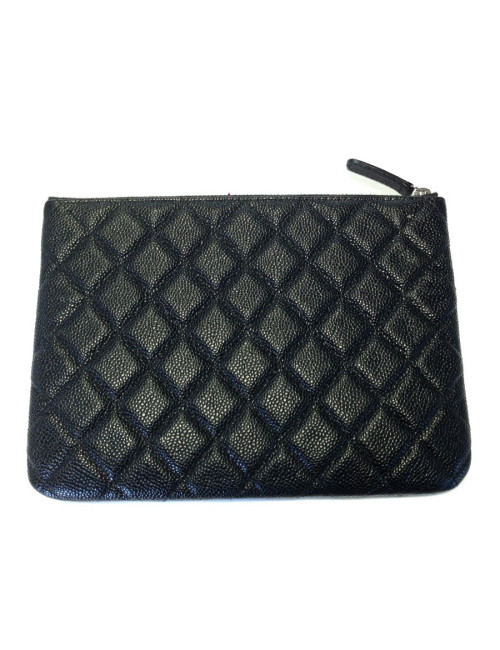 Pochette CHANEL  zippée en cuir caviar matelassé noir