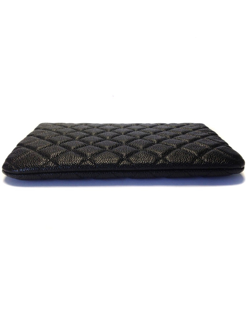 CHANEL wallet zip black quilted caviar leather