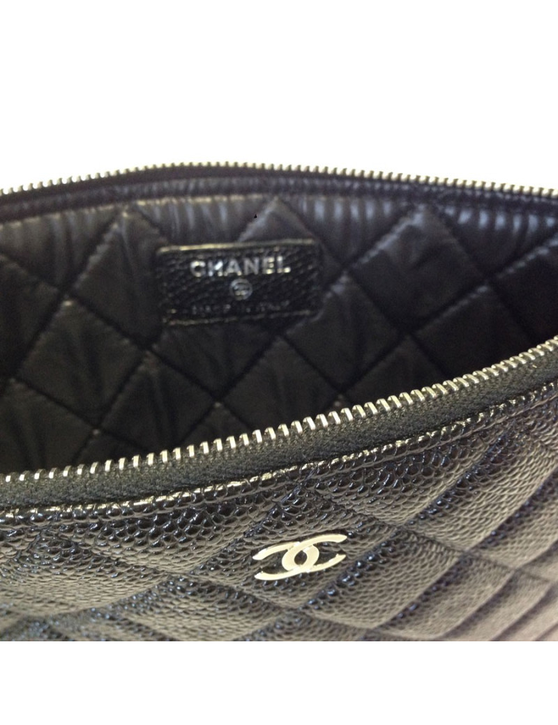 CHANEL wallet zip black quilted caviar leather