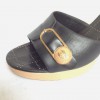 CHANEL clogs T 39.5 black leather and light wood
