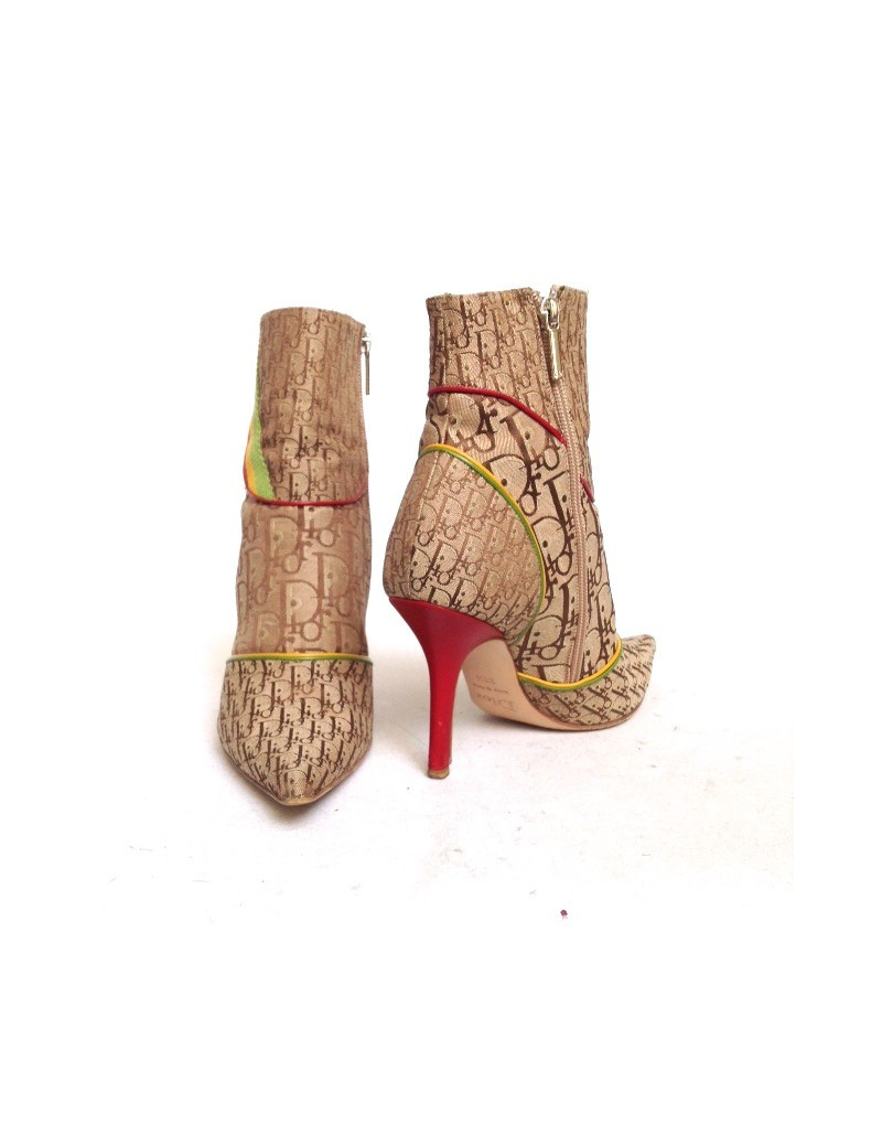 bottines à talons DIOR t 38.5 en toile monogrammée et cuir