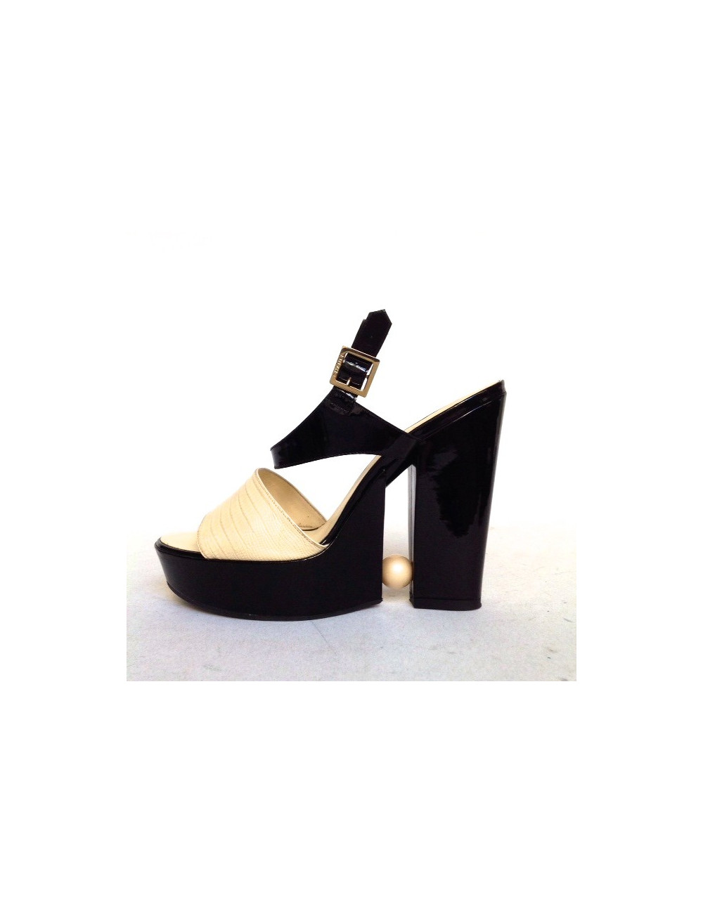 Sandales à plateforme CHANEL taille 40 bicolores en cuir verni noir et croco blanc