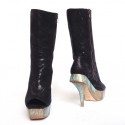 CHANEL t. 39.5 Paris Shanghai boots in Black Suede platform printed and painted wood green and gold