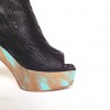 CHANEL t. 39.5 Paris Shanghai boots in Black Suede platform printed and painted wood green and gold