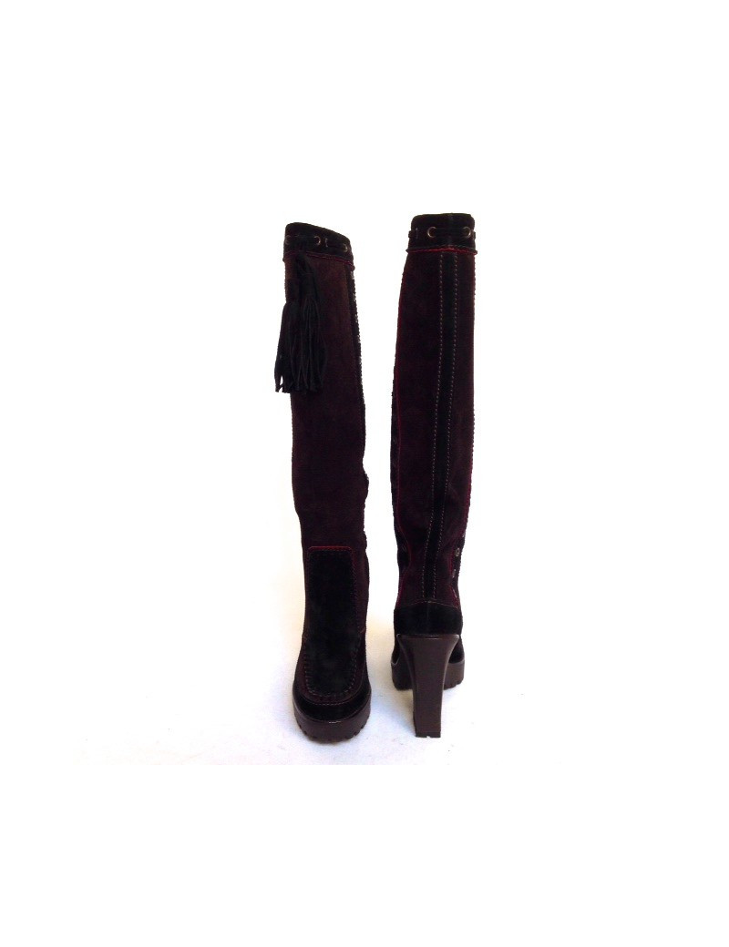 Bottes YVES SAINT LAURENT T. 38 en daim bicolore marron et noir