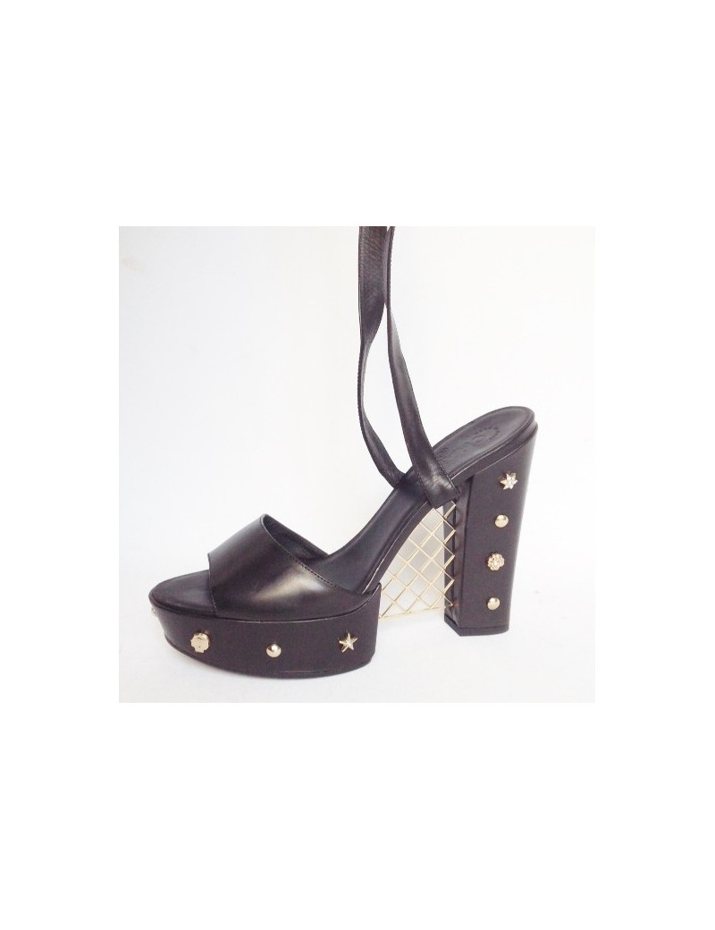 Sandals platform "Fence" CHANEL T39.5 black box set with Golden nails