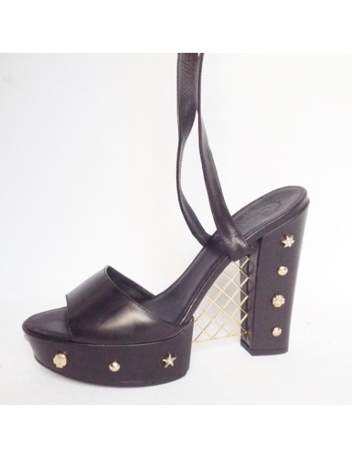 Sandals platform "Fence" CHANEL T39.5 black box set with Golden nails