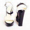 Sandales à plateforme CHANEL taille 40 bicolores en cuir verni noir et croco blanc