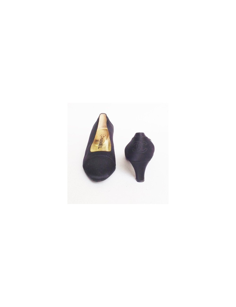 Escarpins couture CHANEL T37.5 en satin de chaine  noirs