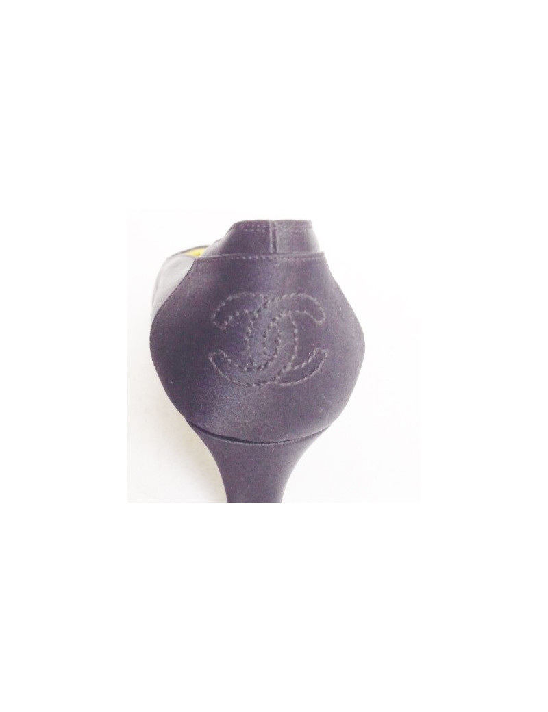 Escarpins couture CHANEL T37.5 en satin duchesse  noirs
