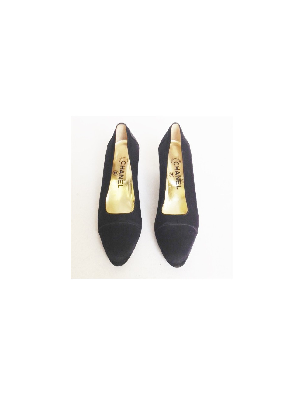 Escarpins couture CHANEL T37.5 en satin de chaine  noirs