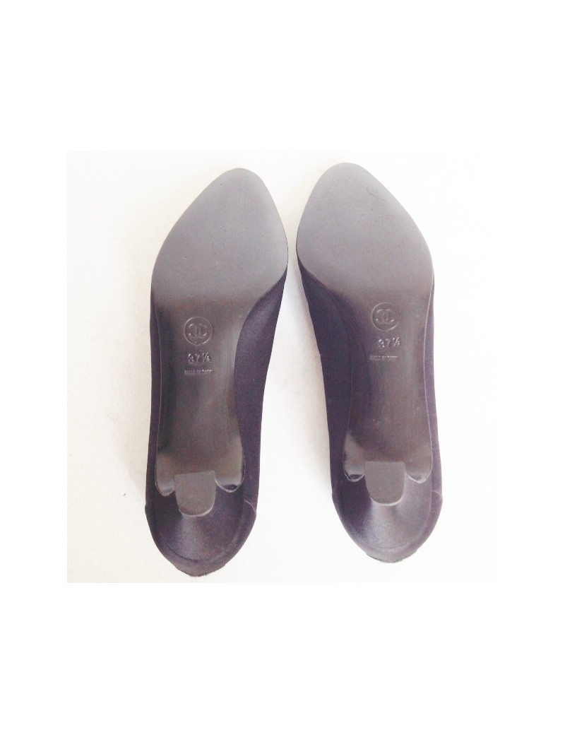 Escarpins couture CHANEL T37.5 en satin duchesse  noirs