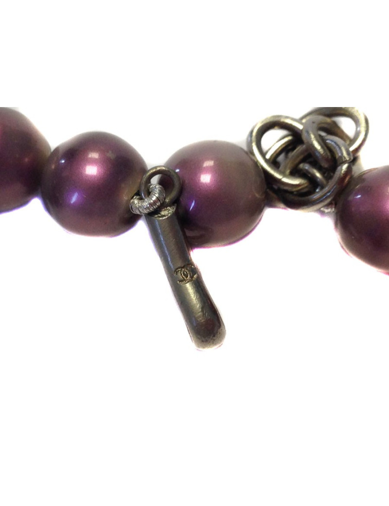 CHANEL Vintage necklace purple Pearly beads