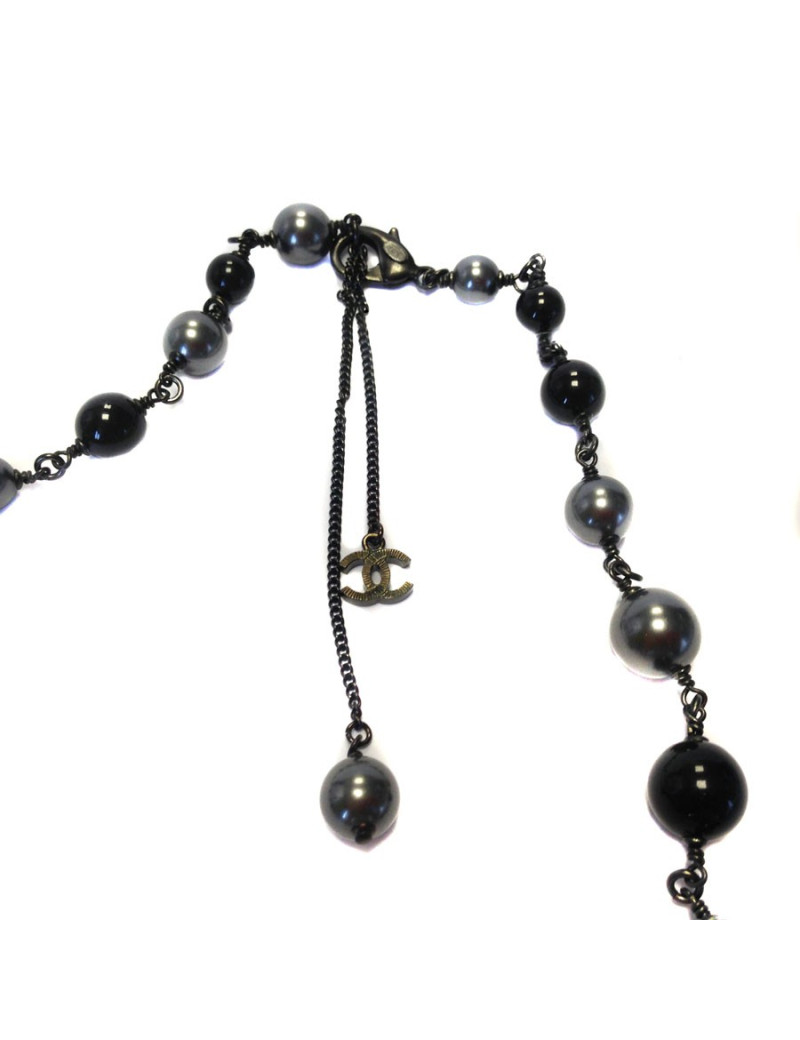 Long beaded velvet, steel and black CHANEL necklace