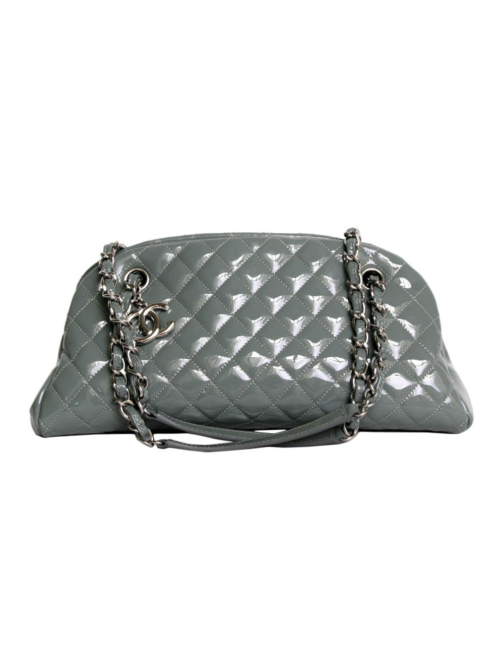 Sac bowling CHANEL en cuir verni vert céladon