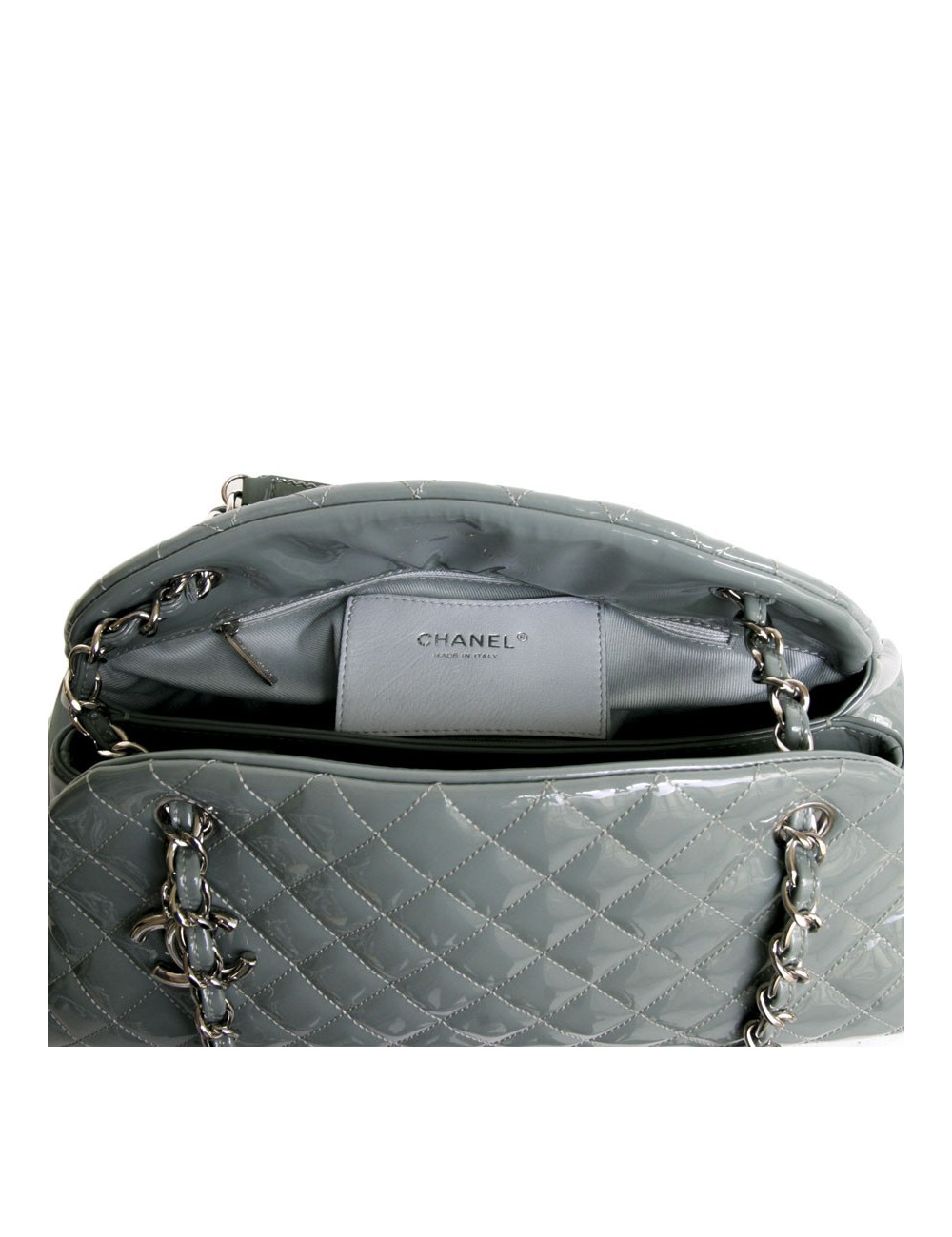 Sac bowling CHANEL en cuir verni vert céladon