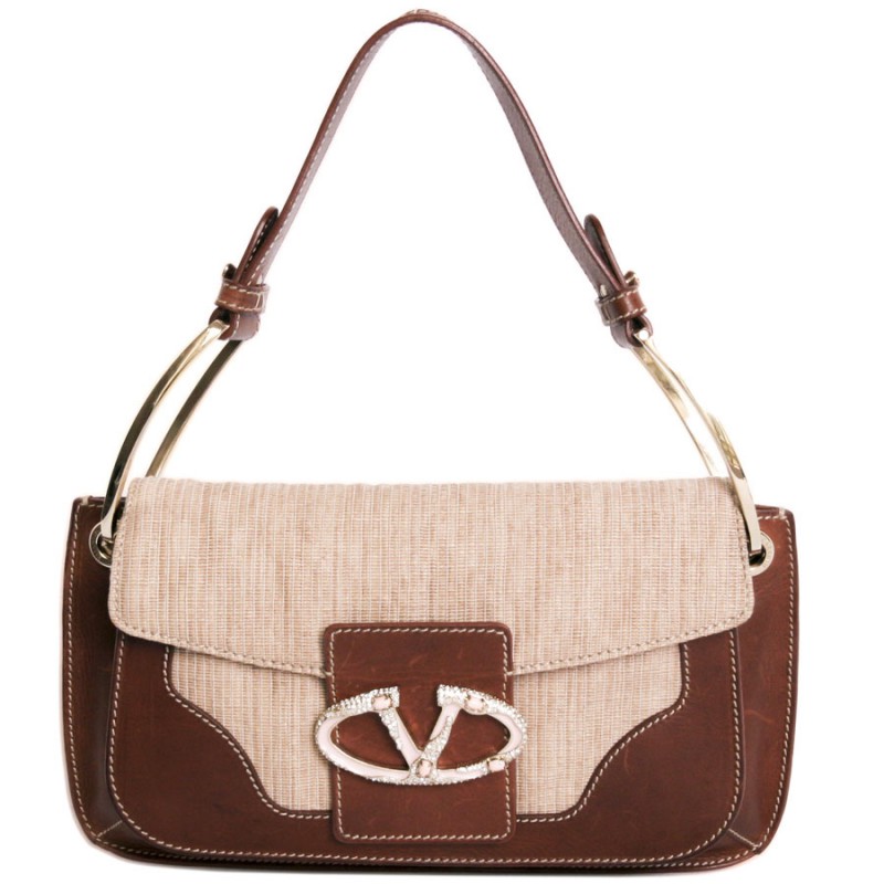 Valentino bag in brown leather and fiber abaca - VINTAGE PARIS