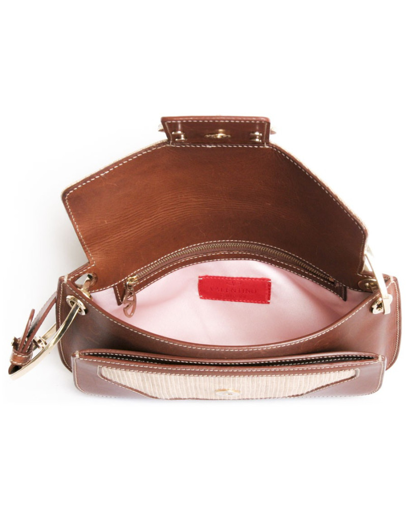 Sac Valentino en cuir marron et toile