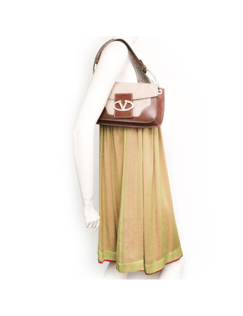 Sac Valentino en cuir marron et toile