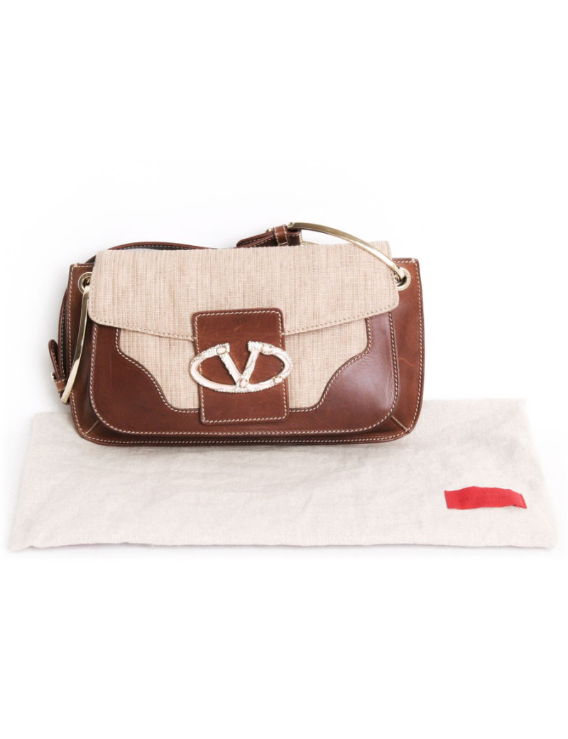 Sac Valentino en cuir marron et toile