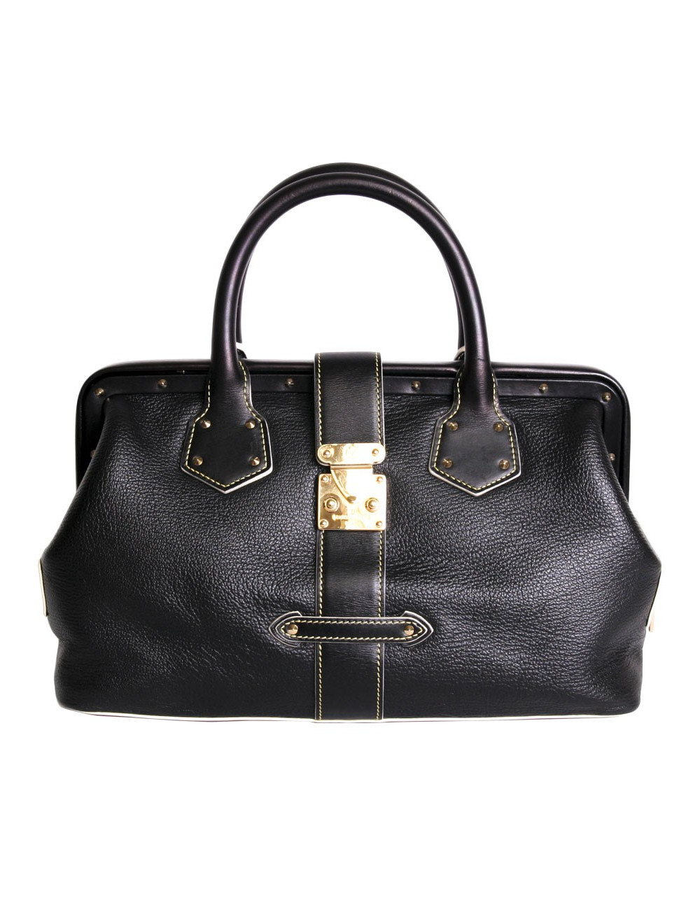 Sac  "l'aimable" LOUIS VUITTON cuir Suhali  noir surpiqûres et clous 