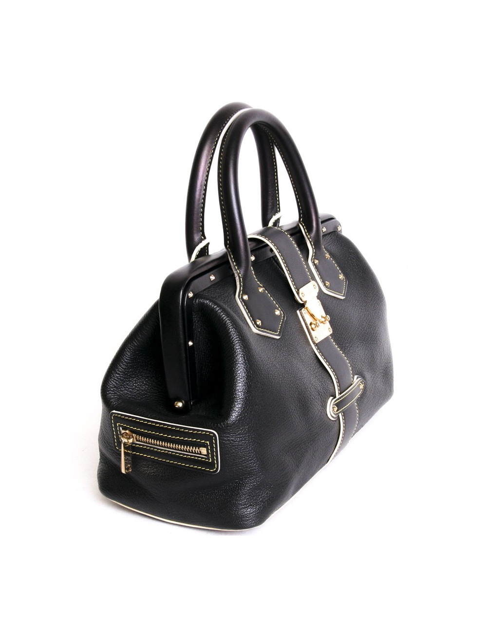 Sac  "l'aimable" LOUIS VUITTON cuir Suhali  noir surpiqûres et clous 