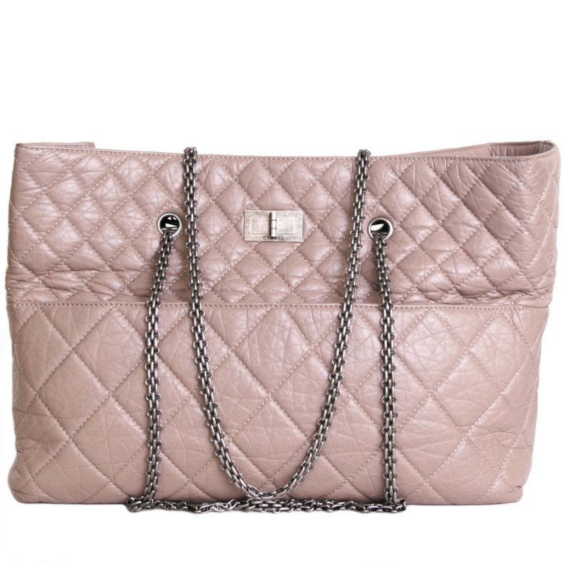 CHANEL Tote Leather aged beige pink quilted bag - VALOIS VINTAGE PARIS