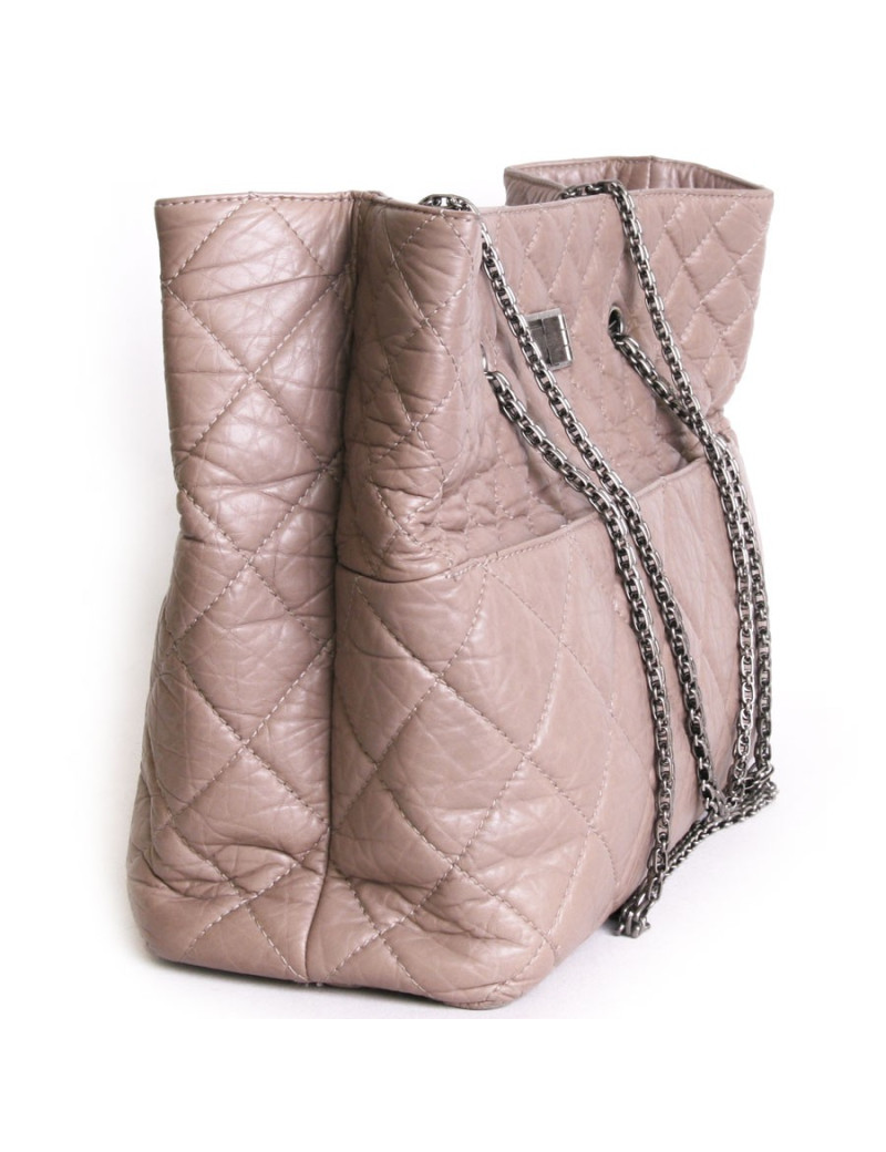 CHANEL Tote Leather aged beige pink quilted bag
