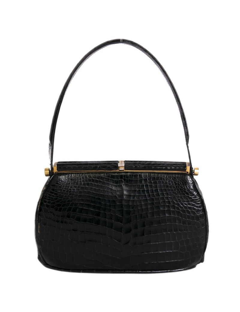 Sac sans marque en croco noir