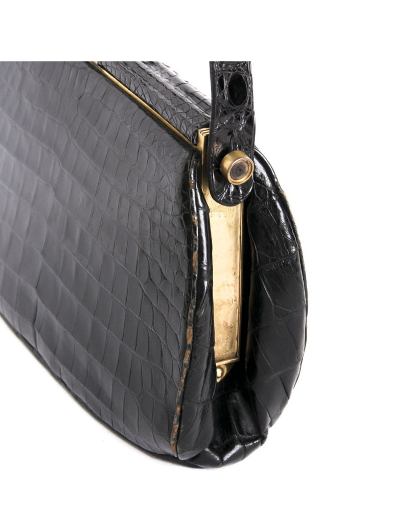 Sac sans marque en croco noir