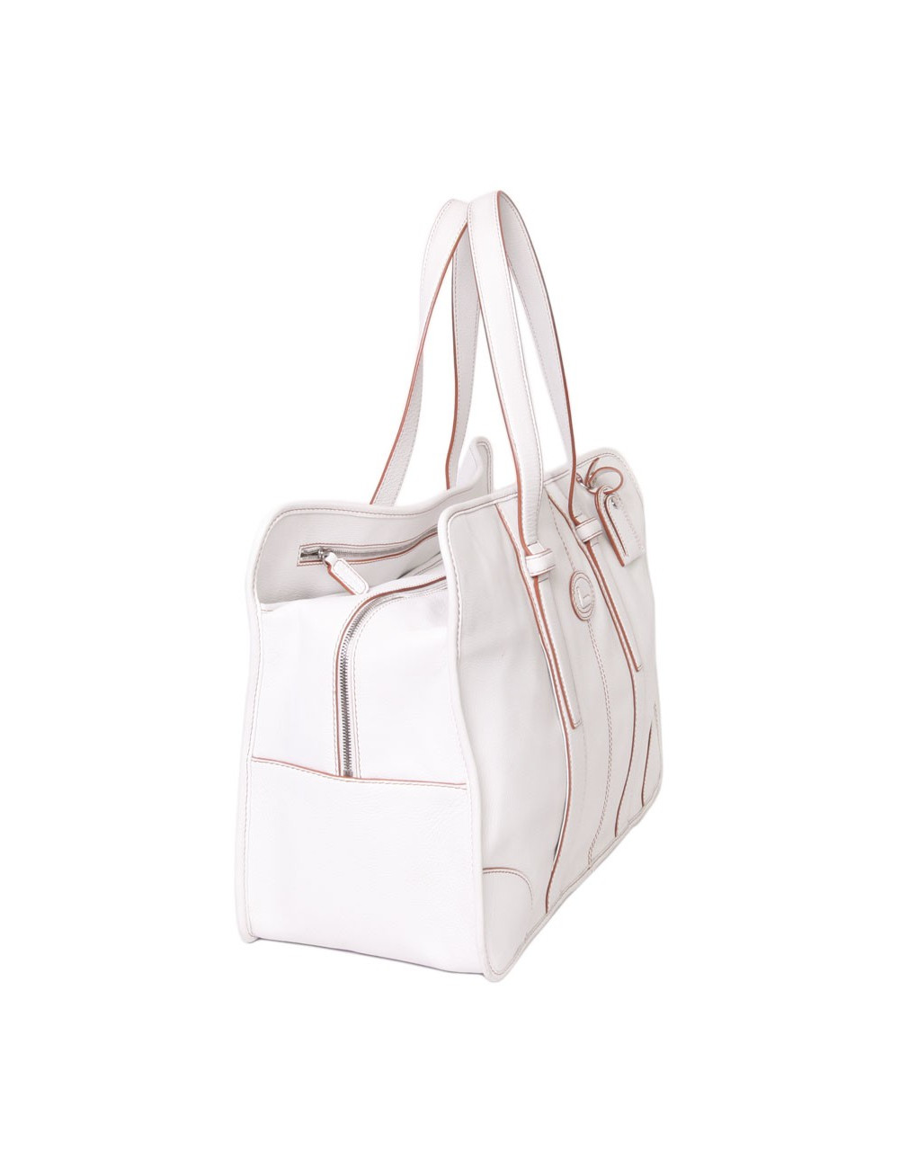Large bag Lancel "Grand Hotel" grain leather white