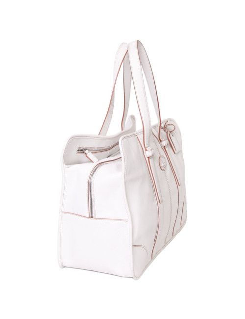 Large bag Lancel "Grand Hotel" grain leather white