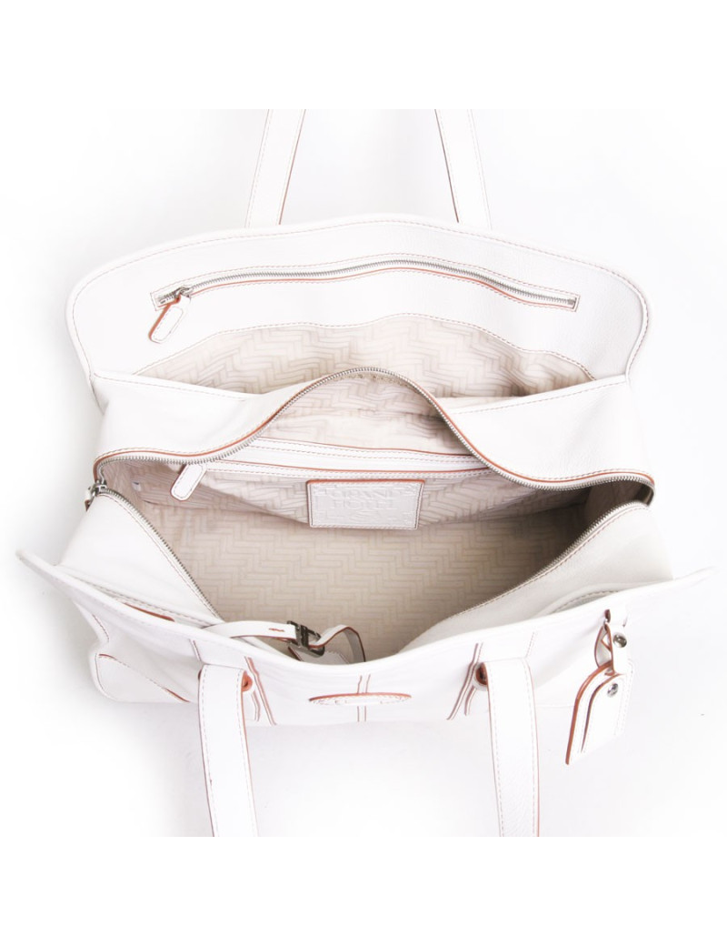 Large bag Lancel "Grand Hotel" grain leather white