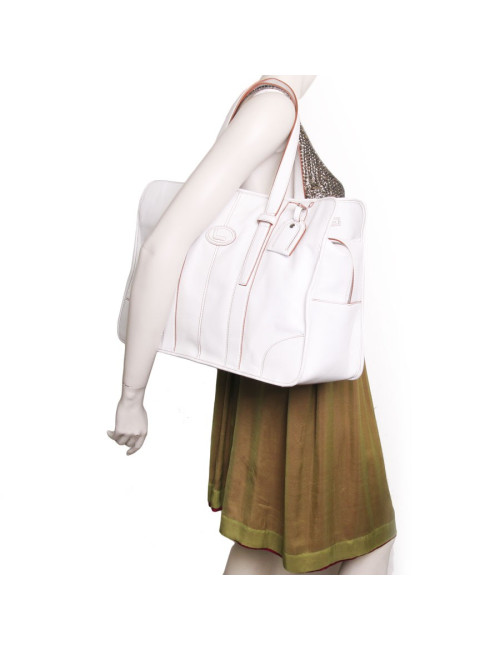 Large bag Lancel "Grand Hotel" grain leather white