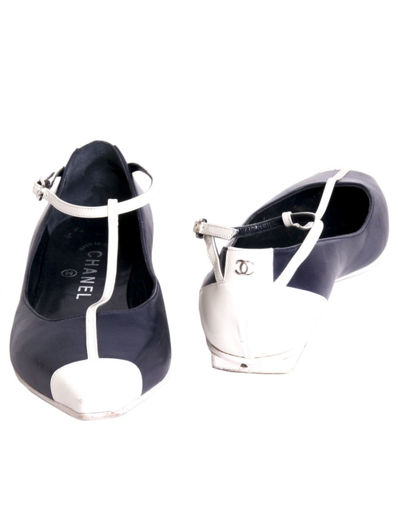 Ballerines CHANEL T 36 bicolores en cuir bleue et blanc