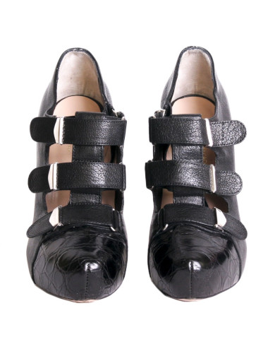 Mi-Boots ALESSANDRO DELL'ACQUA  T 36.5 en cuir noir et python  2