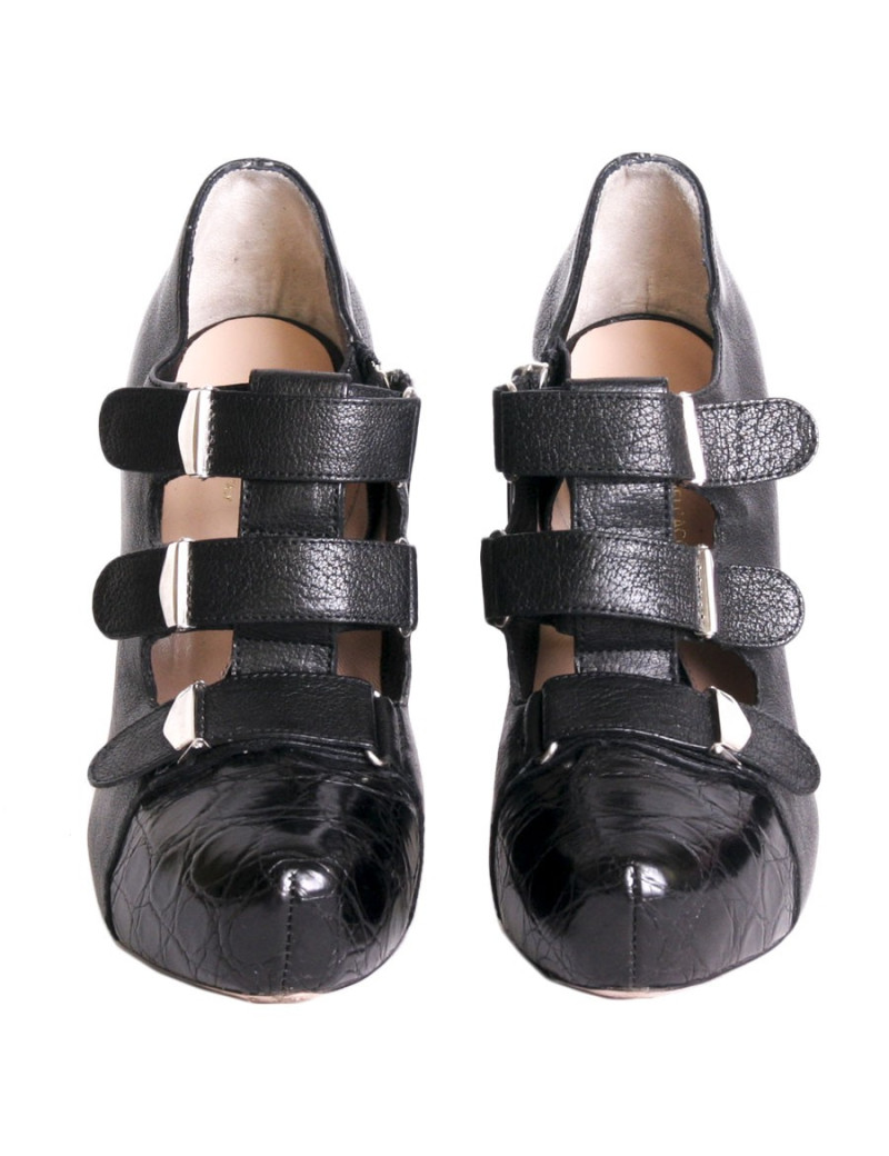 Mi-Boots ALESSANDRO DELL'ACQUA  T 36.5 en cuir noir et python 