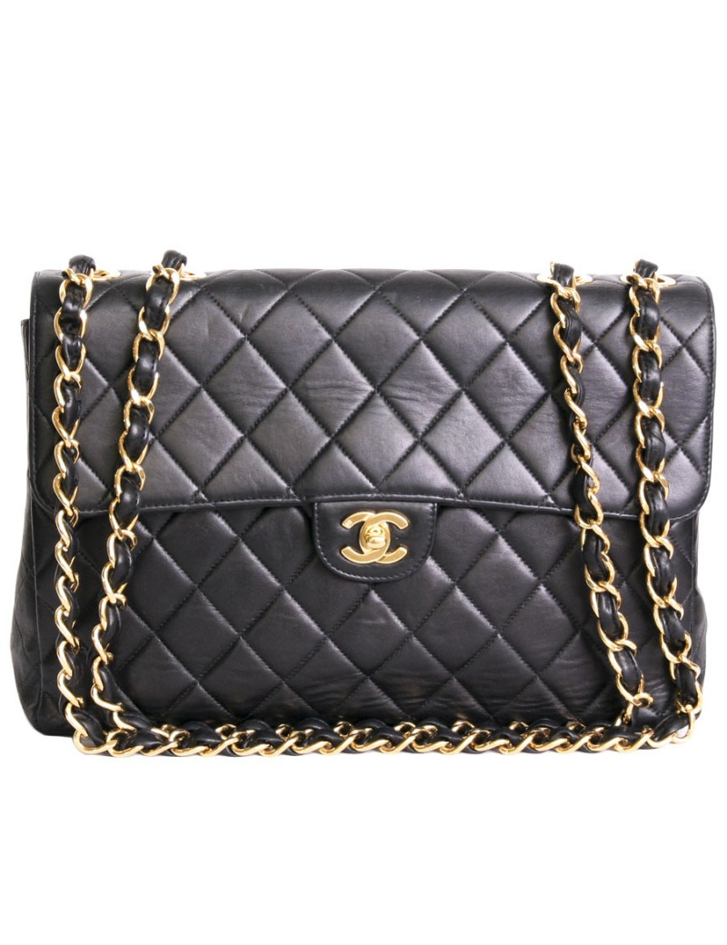 Sac CHANEL jumbo vintage cuir matelassé noir