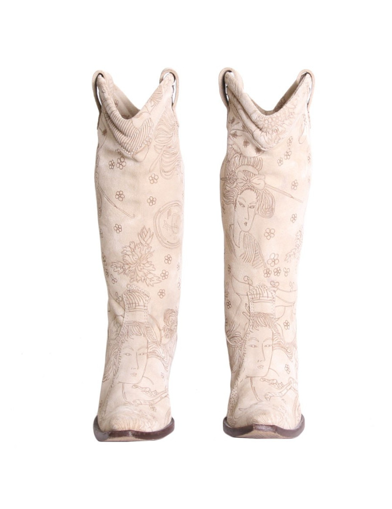 Santiagues GALLIANO T 36 veau velours beige et marron